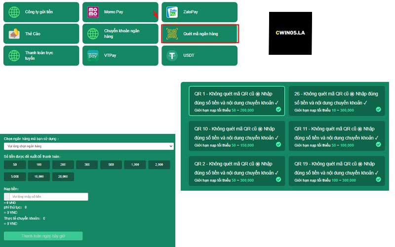 Nạp tiền CWIN qua hình thức quét mã QR